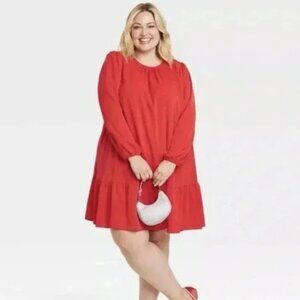 NWT - Ava & Viv Flowy Dress with Ruffled Bottom and Ballon Sleeves | Red 3X